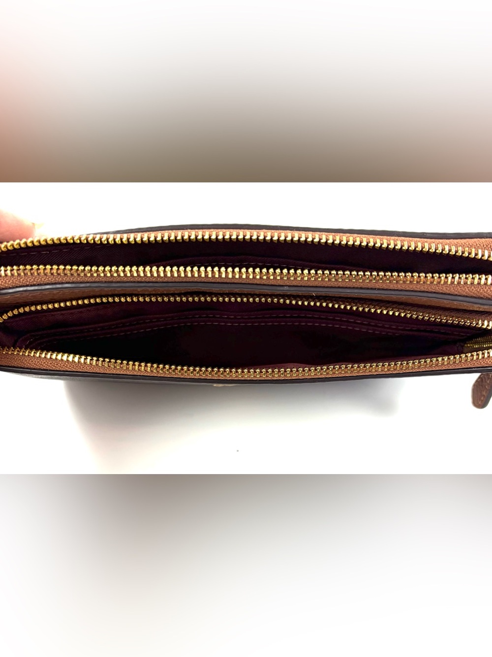 Coach Signature Double Zip Wristlet Wallet Brown Canvas & Leather EUC - Picture 7 of 10